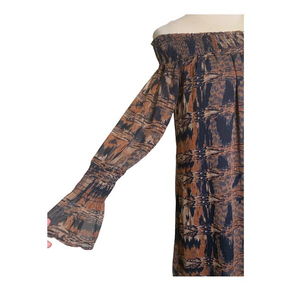 Veronica M Brown Print Off Shoulder Mini Dress Size XS - Picture 8 of 13